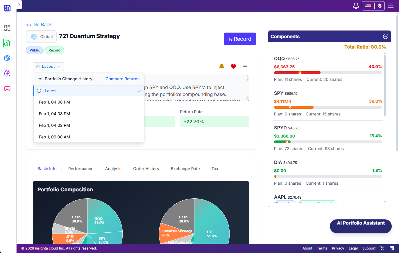 Insighta Portfolio Management System - Strategy Setup, Return Analysis, Team Collaboration, History Management