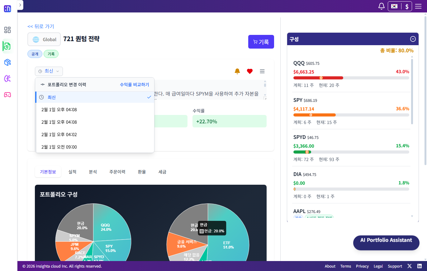 Insighta Portfolio Management System - Strategy Setup, Return Analysis, Team Collaboration, History Management